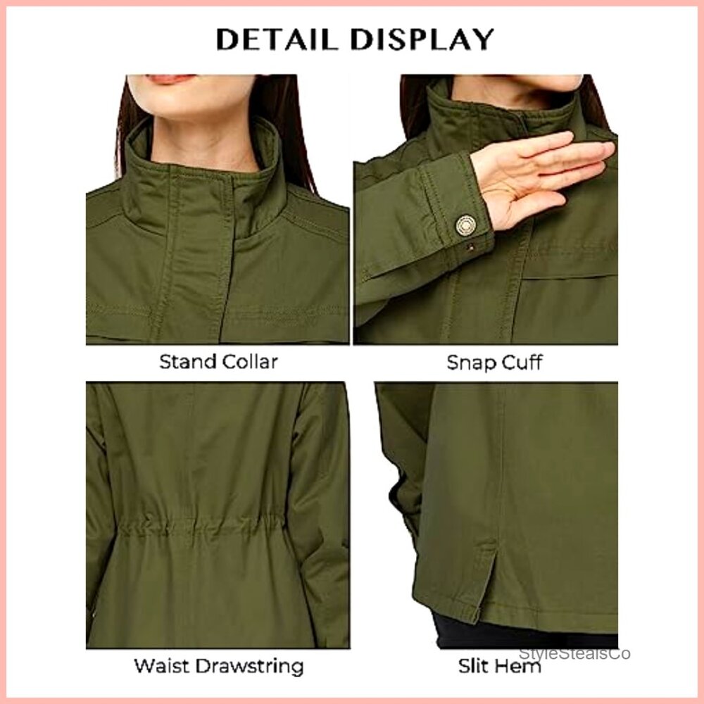 Women's Cotton Military Utility Jacket Slim Fit Anorak Coat Casual - Picture 6 of 7